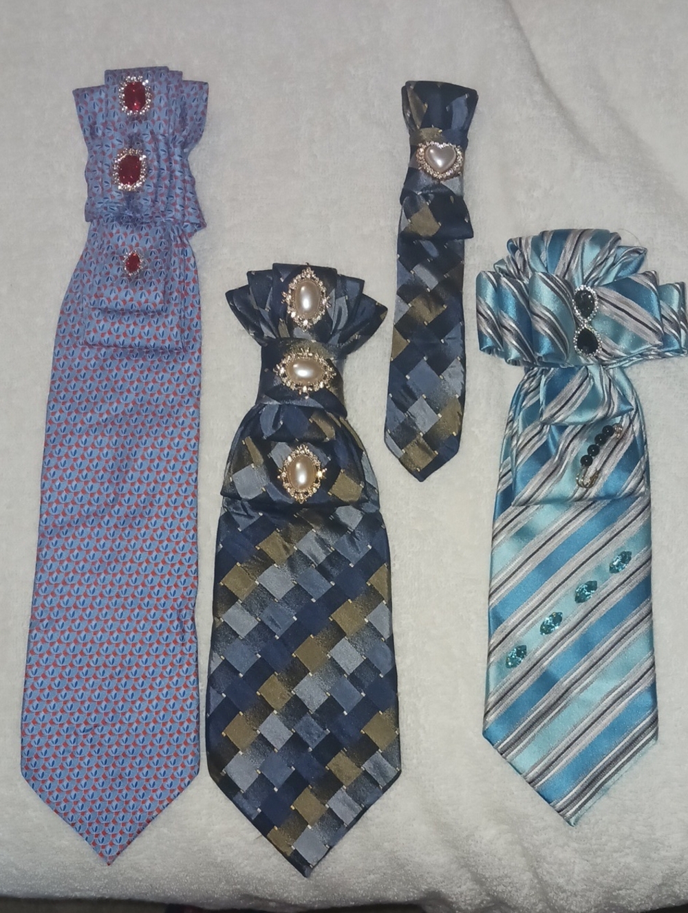Unisex Blue Patterned Neckties with Jewel Accent